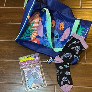 Disney Blue Stitch Spiral Notebook with Matching Pen, tote bag, socks, straw top